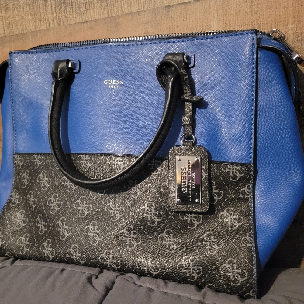 GUESS Blue and Black Signature Satchel